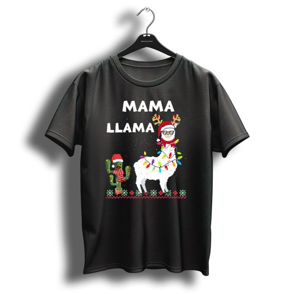 Mama Llama Christmas Family Matching Llama With Lights And Cactus Santa T Shirt 1 t shirt 1