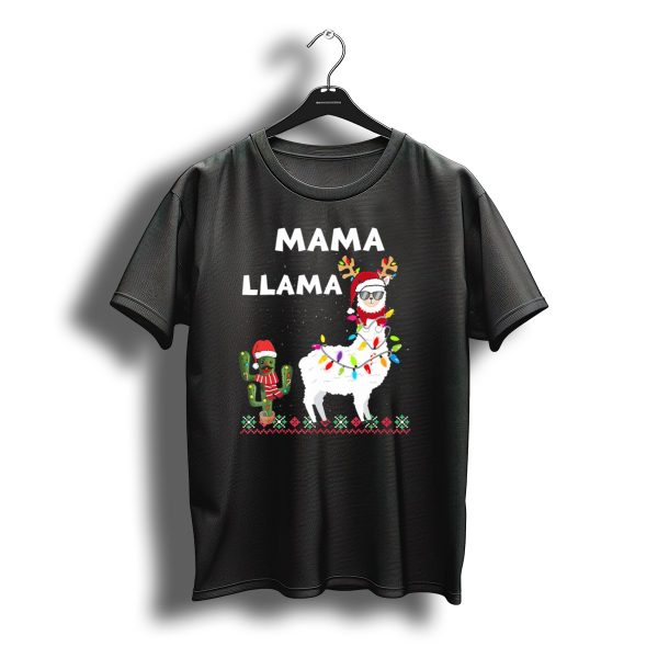 Mama Llama Christmas Family Matching Llama With Lights And Cactus Santa T Shirt t shirt 1