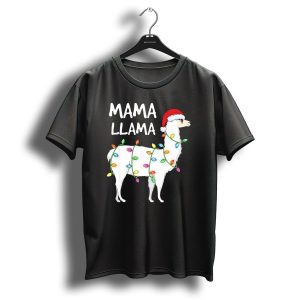 Mama Llama Christmas Lights Santa Hat Festive T Shirt