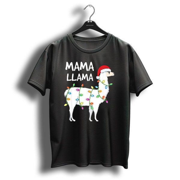 Mama Llama Christmas Lights Santa Hat Festive T Shirt 1 t shirt 1