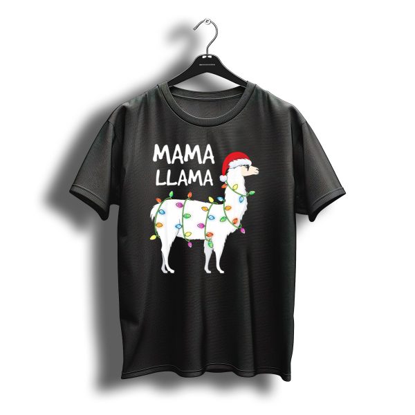 Mama Llama Christmas Lights Santa Hat Festive T Shirt t shirt 1