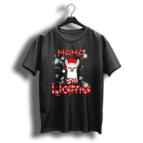 Mama Llama Christmas Santa Hat Festive Snowflakes T Shirt 1 t shirt 1