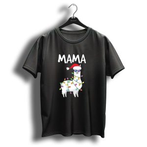 Mama Llama Santa Christmas Lights Alpaca Holiday Fun T Shirt 1