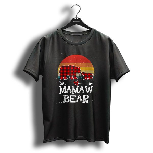 Mamaw Bear Christmas Red Plaid Buffalo With Heart And Arrow On Vintage Stripes T Shirt 1 t shirt 1