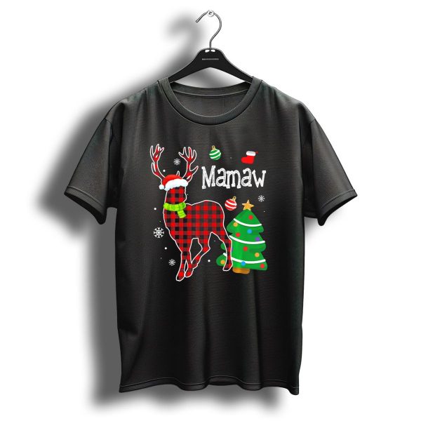 Mamaw Christmas Red Plaid Deer With Santa Hat And Tree T Shirt 1 t shirt 1