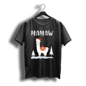 Mamaw Llama Christmas Santa Hat Snowflakes Winter Scene T-Shirt