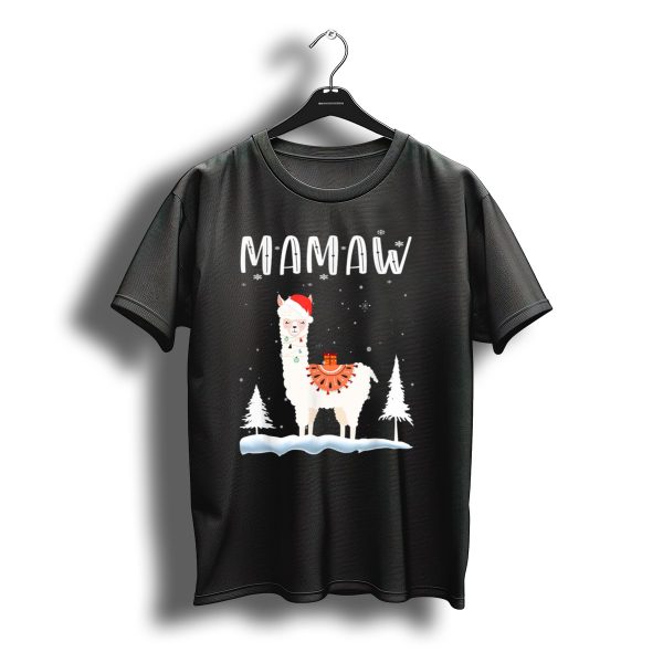 Mamaw Llama Christmas Santa Hat Snowflakes Winter Scene T Shirt t shirt 1