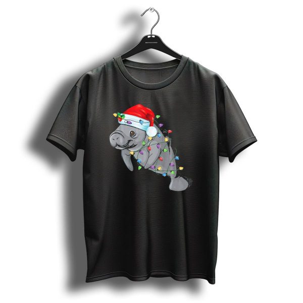 Manatee Wrapped In Christmas Lights Wearing A Santa Hat T Shirt 1 t shirt 1
