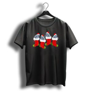 Manatees In Red Christmas Socks With Santa Hats T Shirt