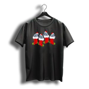 Manatees In Red Christmas Socks With Santa Hats T-Shirt