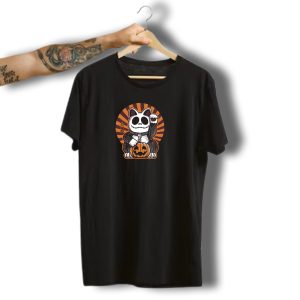 Maneki Neko Skeleton With Pumpkin Halloween T-Shirt