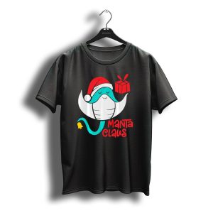 Manta Claus Santa Christmas Manta Ray With Gift And Bell T-Shirt