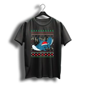 Manta Ray Christmas Ornament Ugly Sweater Pattern With Santa Hat And Reindeer T-Shirt