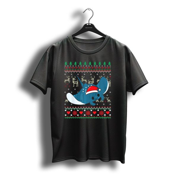Manta Ray Christmas Ornament Ugly Sweater Pattern With Santa Hat And Reindeer T Shirt t shirt 1