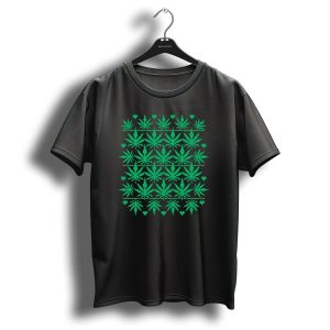 Marijuana Leaf Ugly Christmas Sweater Pattern Green Pixel Hearts T Shirt 1
