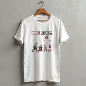 Marvel Christmas Superhero Characters In Santa Hats T Shirt
