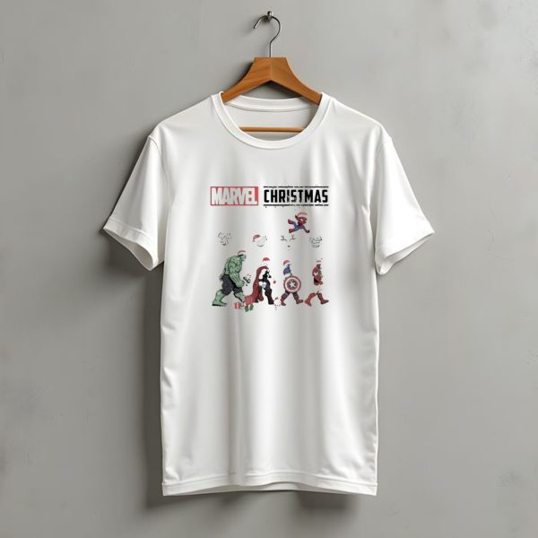 Marvel Christmas Superhero Characters In Santa Hats T Shirt t shirt 1
