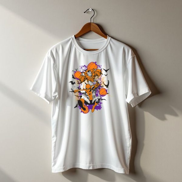 Marvel Spider Man And Iron Man Halloween Pumpkins And Bats T Shirt t shirt 1