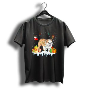 Matching Christmas English Bulldog With Festive Lights And Gifts T Shirt