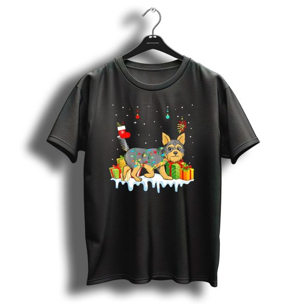Matching Christmas Yorkshire Terrier Holiday Lights And Gifts Scene T Shirt 1 t shirt 1
