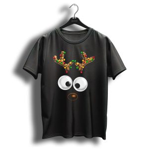 Matching Family Christmas Reindeer Face With Festive Antlers And Big Eyes T Shirt