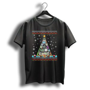 Math Teacher Christmas Tree With Snowflakes And Equations T-Shirt