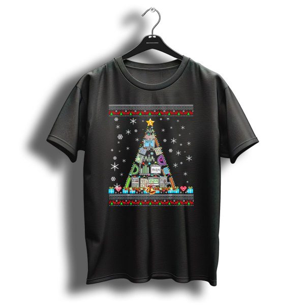 Math Teacher Christmas Tree With Snowflakes And Equations T Shirt 1 t shirt 1