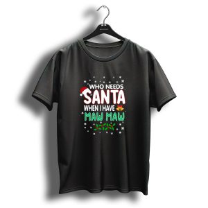 Maw Maw Christmas Santa Hat Snowflakes Holly Berries Bow Bell T-Shirt