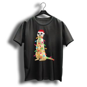 Meerkat Wrapped In Christmas Lights With Santa Hat T Shirt