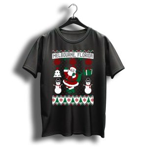 Melbourne Florida Christmas Santa Snowmen Pine Trees Festive Ornaments T Shirt