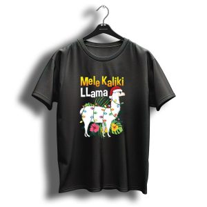 Mele Kaliki Llama Christmas Hawaiian Lights Santa Hat Floral T Shirt
