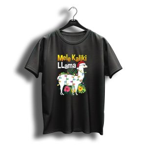 Mele Kaliki Llama Christmas Hawaiian Lights Santa Hat Floral T-Shirt