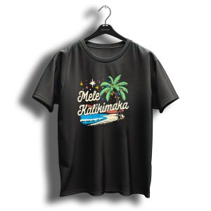 Mele Kalikimaka Christmas 2024 Tropical Palm Tree Beach Scene T-Shirt