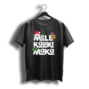Mele Kalikimaka Christmas Hawaiian Santa Hat Hibiscus Flowers T-Shirt