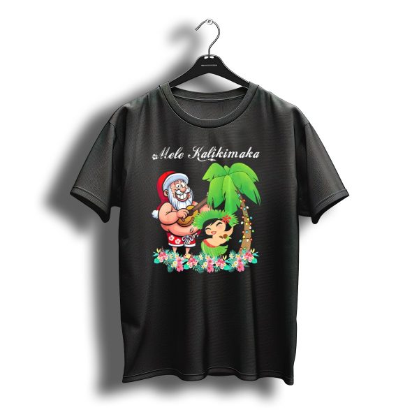 Mele Kalikimaka Christmas Santa Hawaii With Hula Dancer And Palm Tree T Shirt t shirt 1