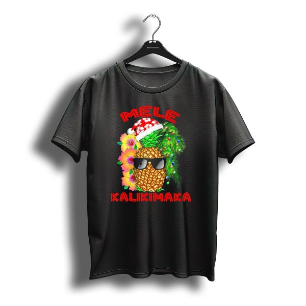 Mele Kalikimaka Hawaiian Christmas Pineapple Santa Hat Sunglasses Flowers T Shirt t shirt 1