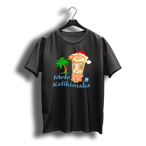 Mele Kalikimaka Hawaiian Christmas Tiki With Palm Tree And Santa Hat T Shirt t shirt 1