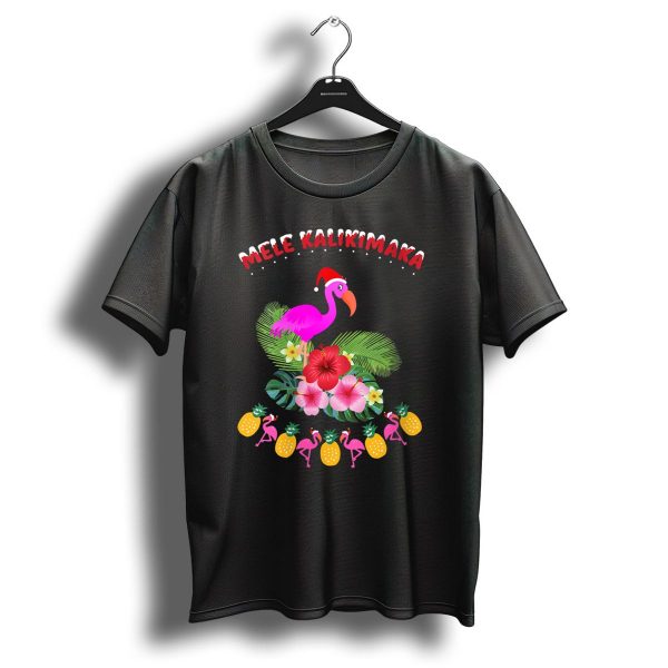 Mele Kalikimaka Hawaiian Pink Christmas Flamingo Santa Hat Tropical Flowers Pineapples T Shirt 1 t shirt 1