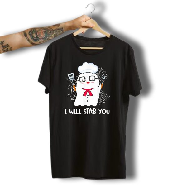 Mens I Will Stab You Chef Ghost Halloween Costume T Shirt t shirt 1