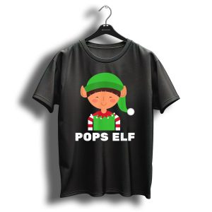 Mens Pops Elf Funny Family Holiday Christmas Green Red Stripes Hat Ears T-Shirt