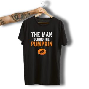 Mens The Man Behind The Pumpkin Halloween Expecting New Dad T-Shirt