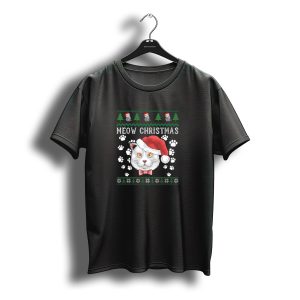 Meow Christmas Santa Cat Paws Ugly T-Shirt