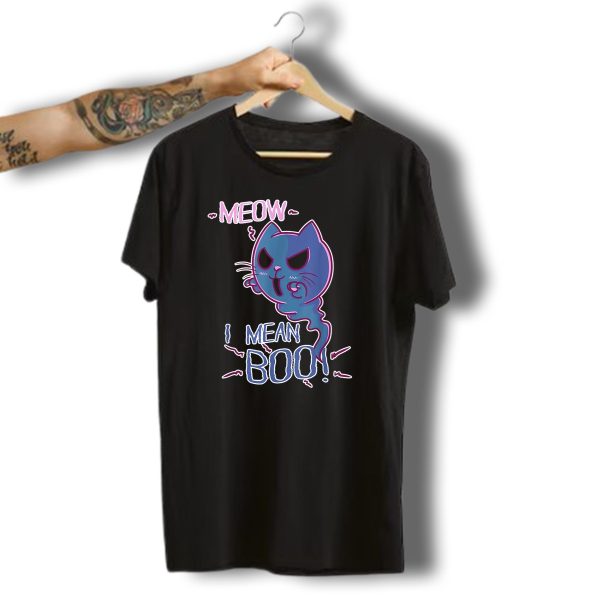 Meow I Mean Boo Funny Cat Ghost Costume Halloween T Shirt t shirt 1 2
