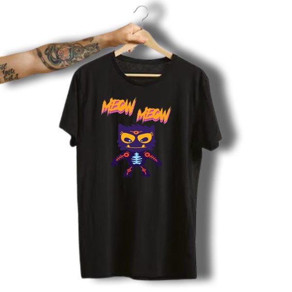 Meow Meow Halloween Cat Kitten Skeleton Zombie Cat T Shirt t shirt 1