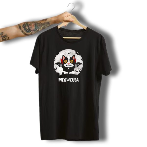 Meowcula Cat Vampire Halloween Moon Bats T Shirt t shirt 1