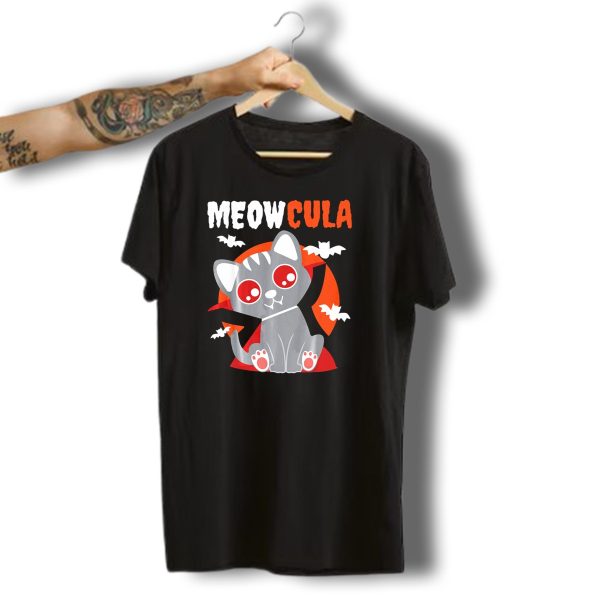 Meowcula Vampire Cat Halloween Dracula Bats T Shirt t shirt 1
