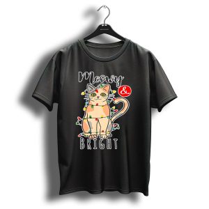 Meowy And Bright Funny Christmas Cat With Lights T-Shirt