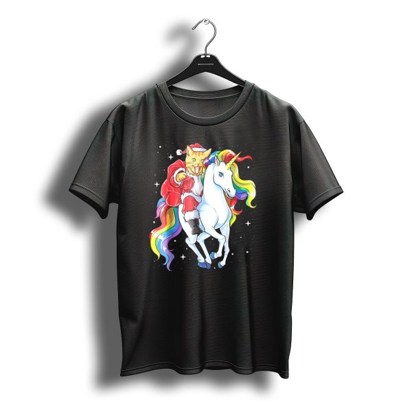 Meowy Cat Santa Riding Rainbow Unicorn Christmas Girls Women T Shirt t shirt 1