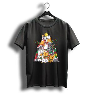 Meowy Catmas Christmas Cats Xmas Tree With Hats And Lights T Shirt