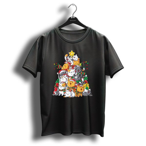 Meowy Catmas Christmas Cats Xmas Tree With Hats And Lights T Shirt 1 t shirt 1